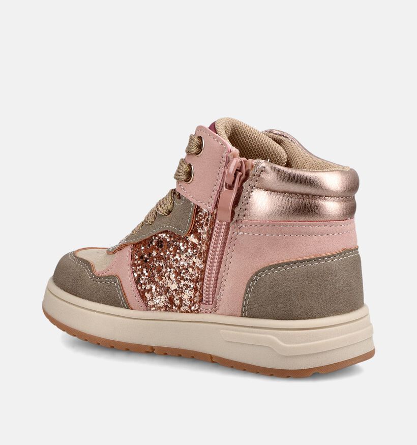 Milo & Mila Boots &agrave; lacets en Beige fonc&eacute;/Rose pour filles (378913) - pour semelles orthop&eacute;diques