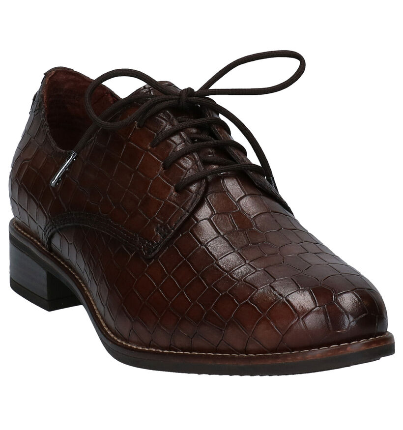 Tamaris TOUCH it Bruine Veterschoenen in leer (280737)