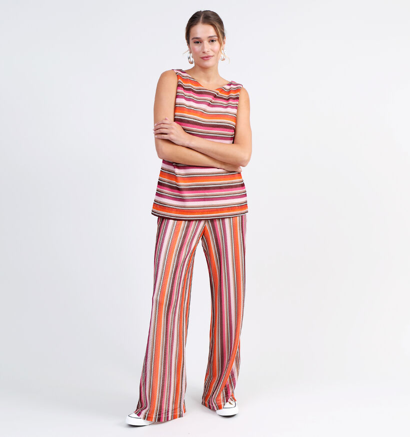 comma Pantalon large à rayé en Rose (327348)