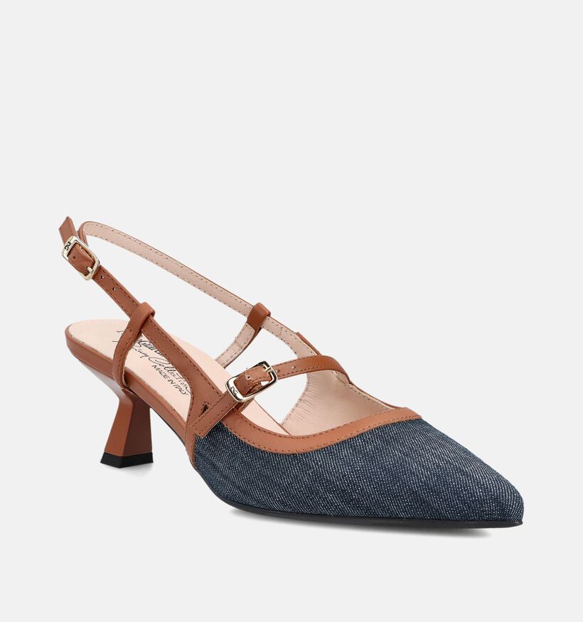 NeroGiardini Blauwe/Cognac Slingback Pumps Jeans voor dames (369092)