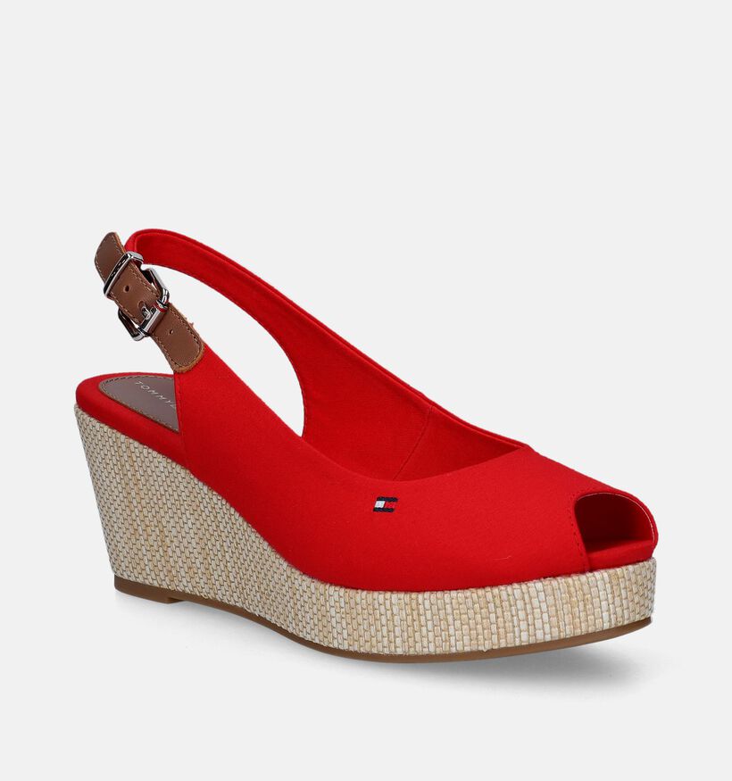 Tommy Hilfiger Iconic Elena Sling Back Wedge Sandales en Rouge pour femmes (336402)