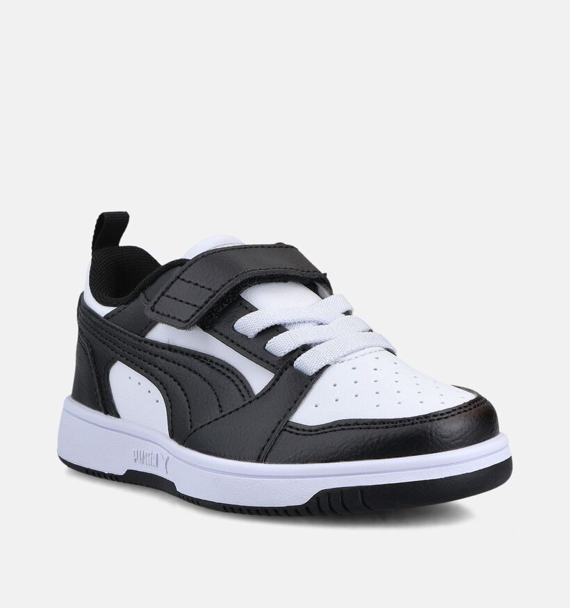 Puma Rebound V6 Baskets en Noir/Blanc pour filles, gar&ccedil;ons (366648) - pour semelles orthop&eacute;diques