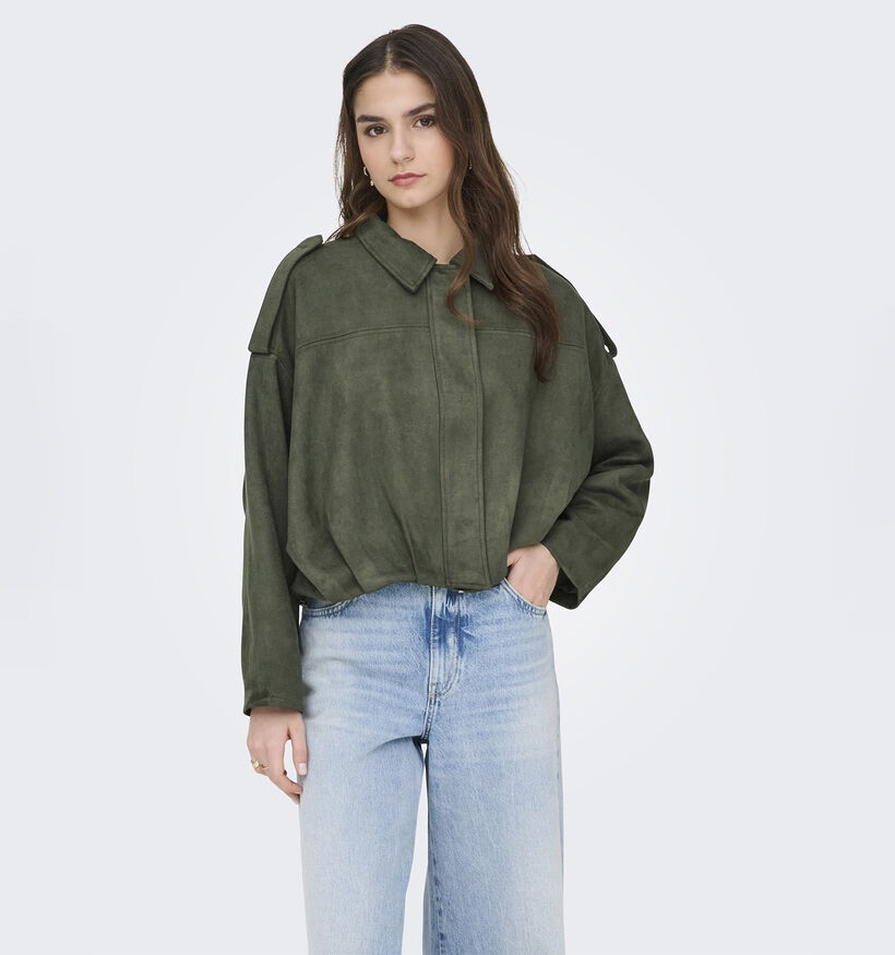 JDY Nia Faux Suede Manteau court en Vert fonc&eacute; pour femmes (385811)