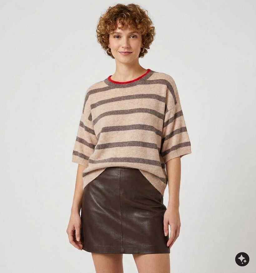 Minuit Douze Kool Beige Trui met Strepen voor dames (381851)