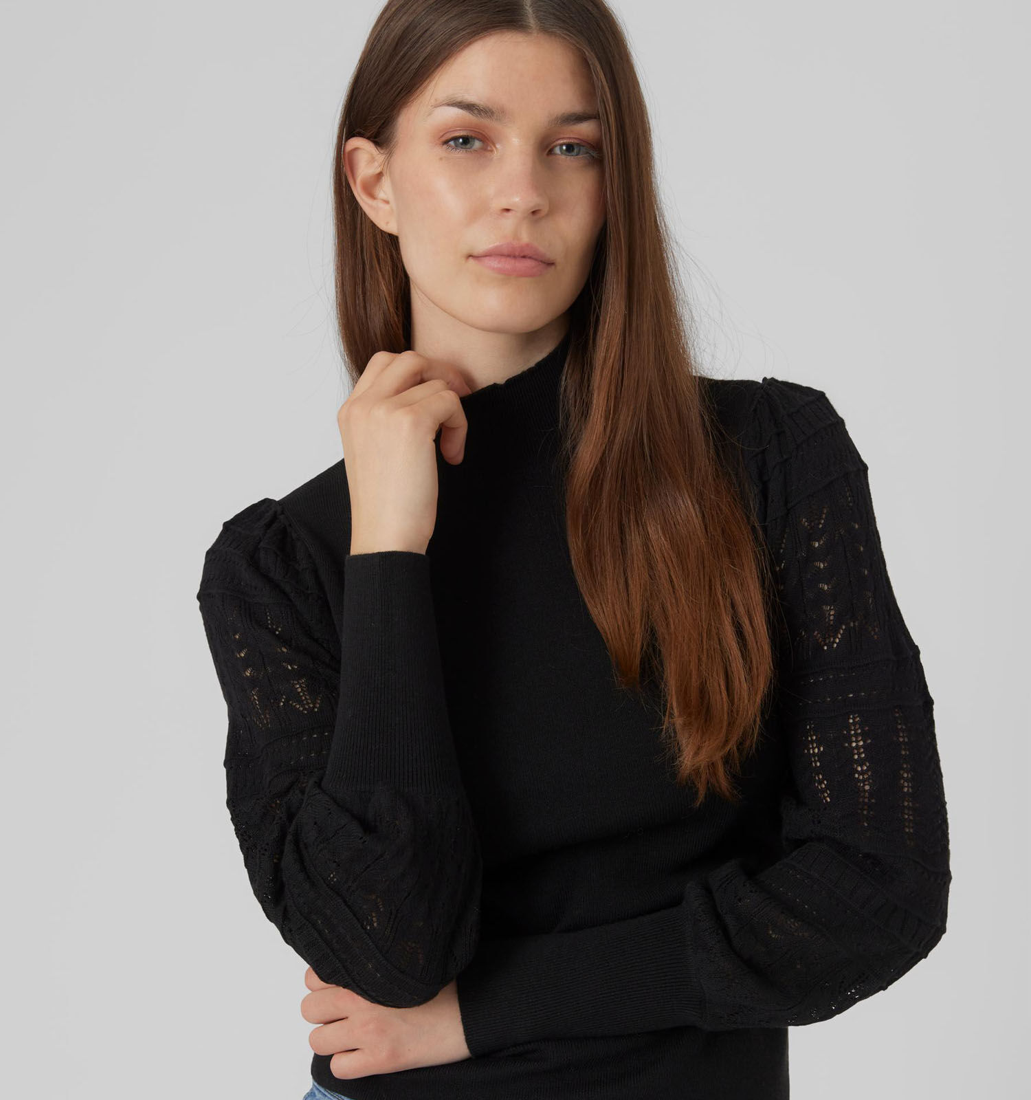 Vero Moda Felipa Zwarte Trui met ballonmouwen Dames Truien Online op TORFS.BE