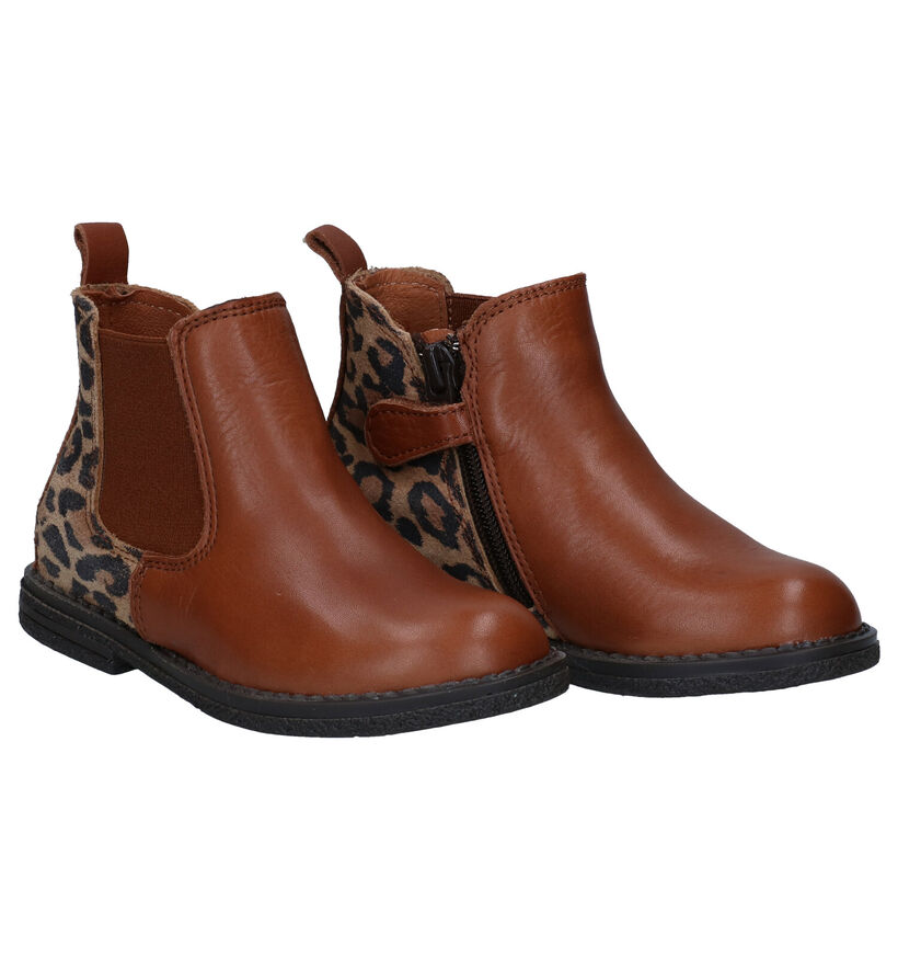 Milo & Mila Agon Leopard Bottines Chelsea en Cognac pour filles (295483)