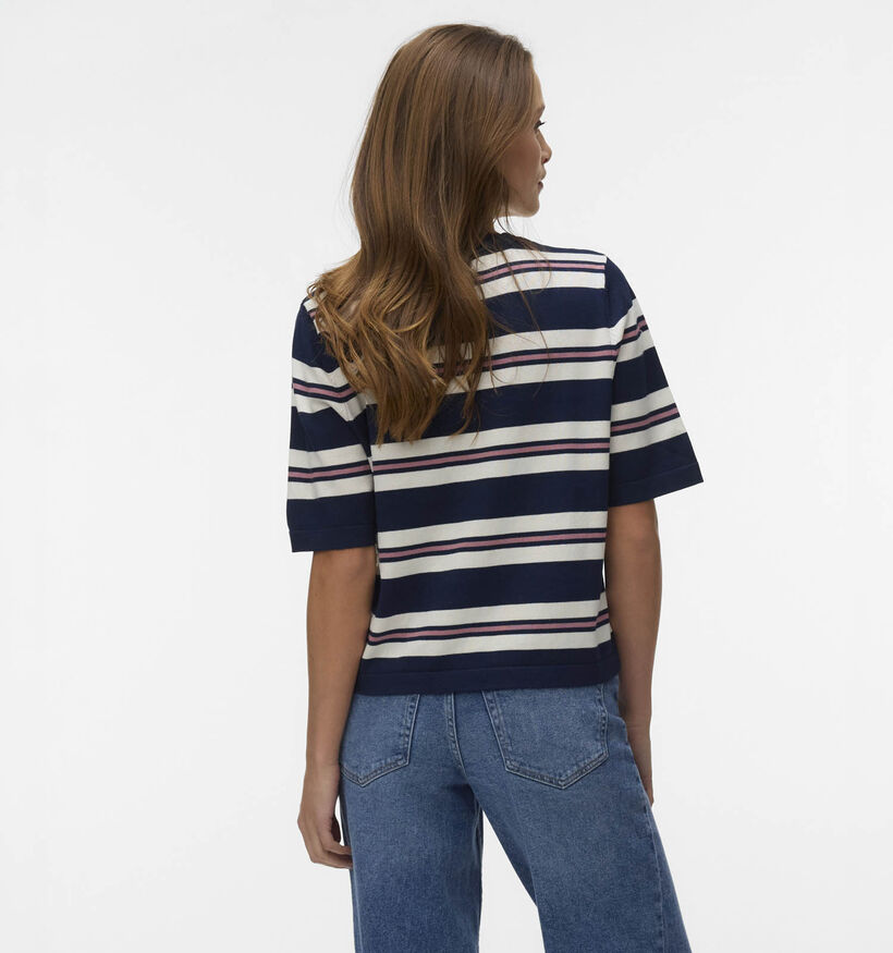 Vero Moda Silje T-shirt en Bleu/Rose pour femmes (367181)