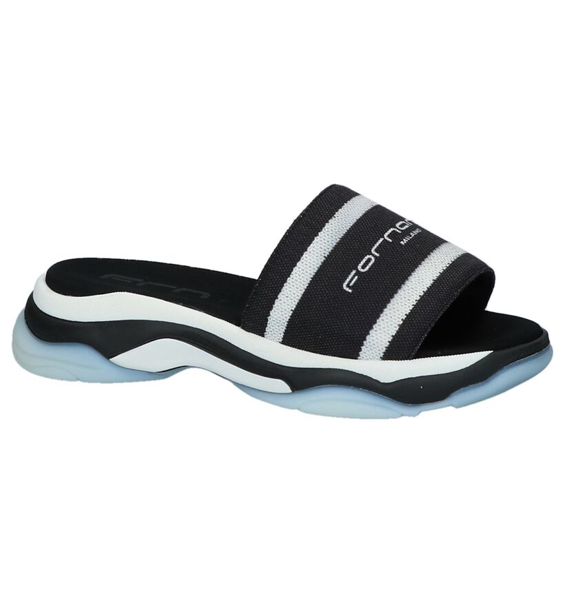 Zwart/Witte Slippers Fornarina Super 10 in stof (236929)