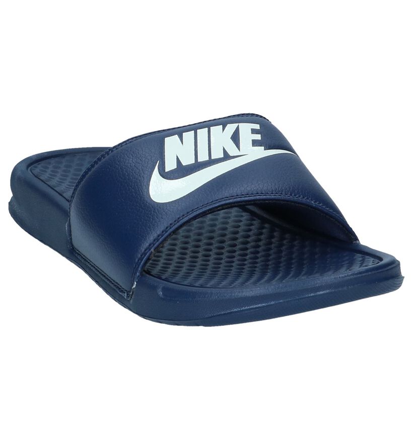 Nike Benassi Claquettes de piscine en Bleu foncé en simili cuir (238205)