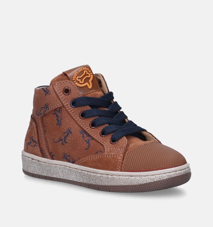 STONES and BONES Licon Cognac Bottines met dino's voor jongens (345966) - geschikt voor steunzolen