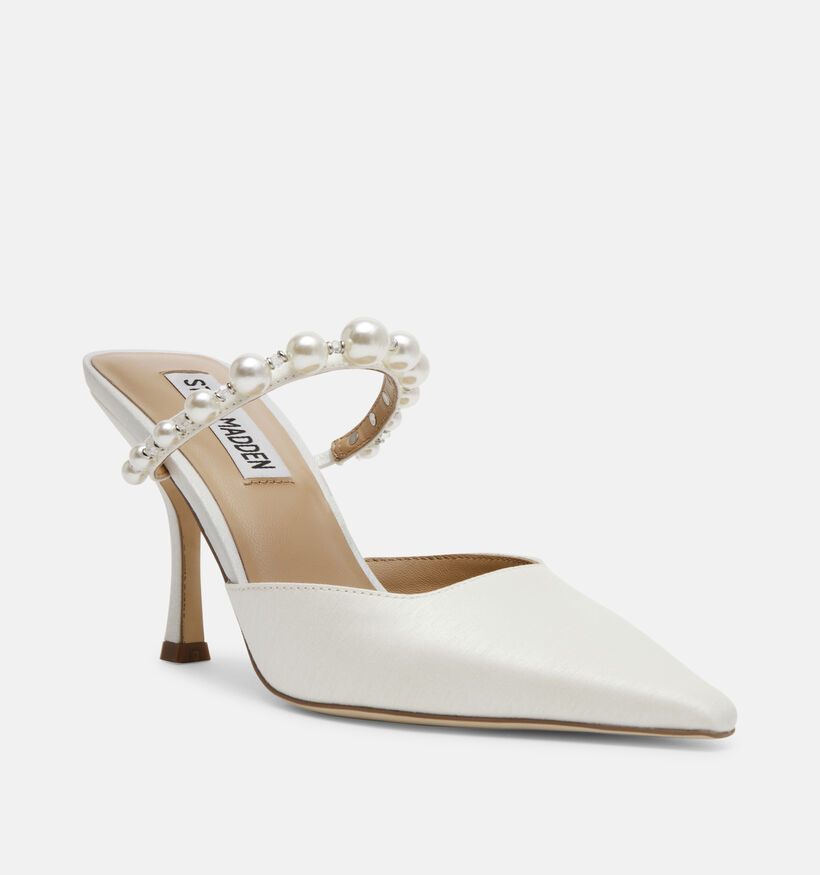 Steve Madden Brecki Satin Witte Slippers op hak voor dames (379925)