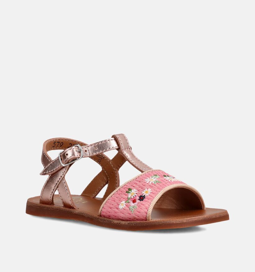 Pom d'Api Plagette Raphia Ros&eacute; Gouden Sandalen voor meisjes (370293)