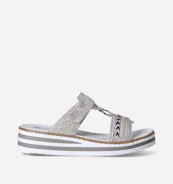 Slippers op sleehak zilver