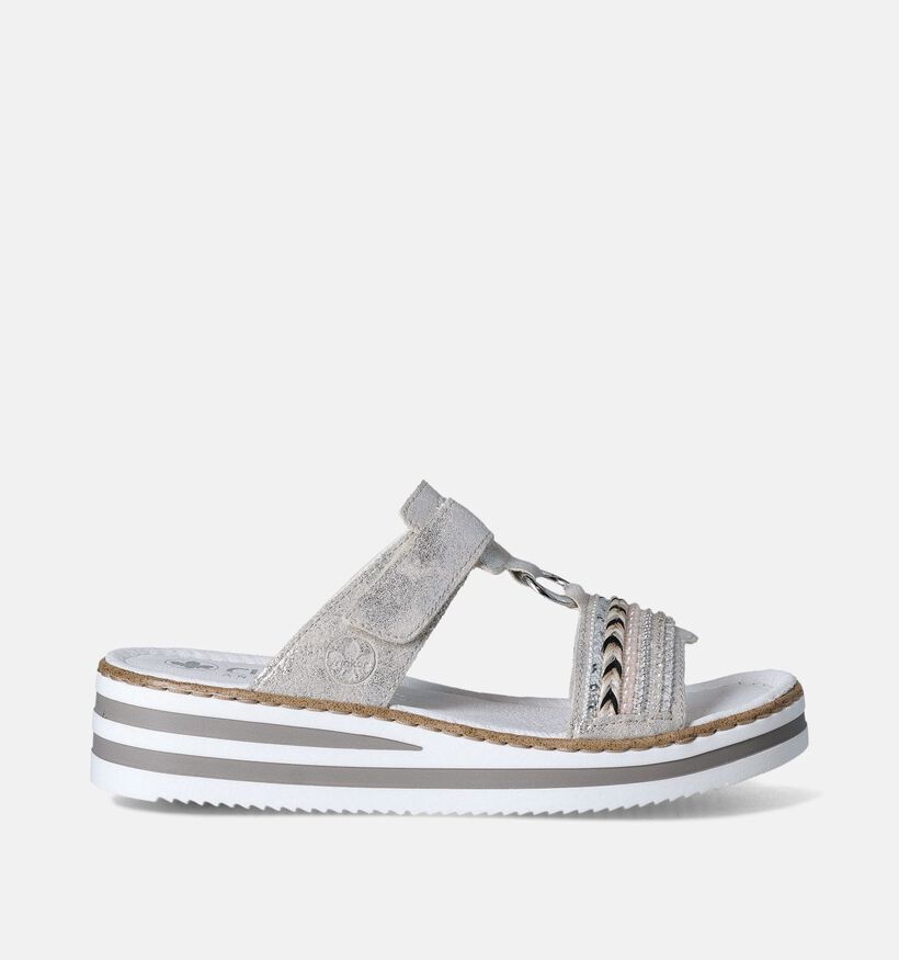 Rieker Nu-pieds talon compensé en Argent pour femmes (354916)