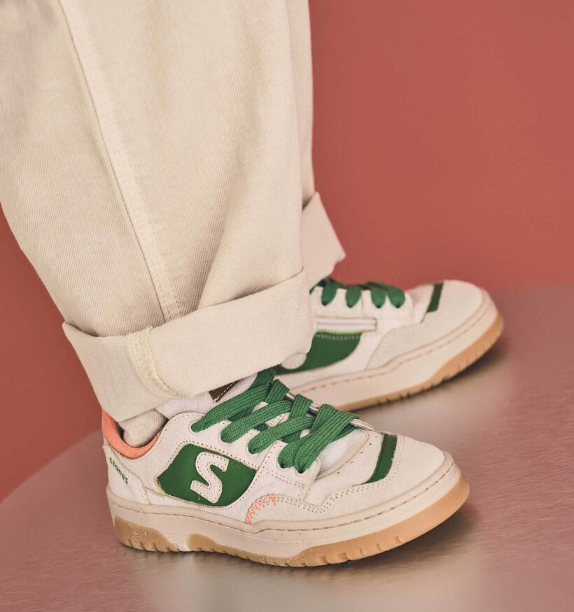 STONES and BONES Macan Baskets en Ecru/Vert pour gar&ccedil;ons (369602) - pour semelles orthop&eacute;diques