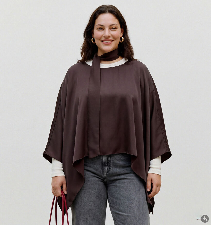 Vero Moda Curve Miro Donkerbruine Scarf Blouse voor dames (382204)