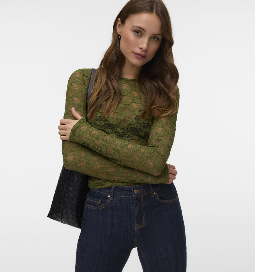 Vero Moda Bonita O-Neck Diepgroene Kanten T-shirt voor dames (379695)