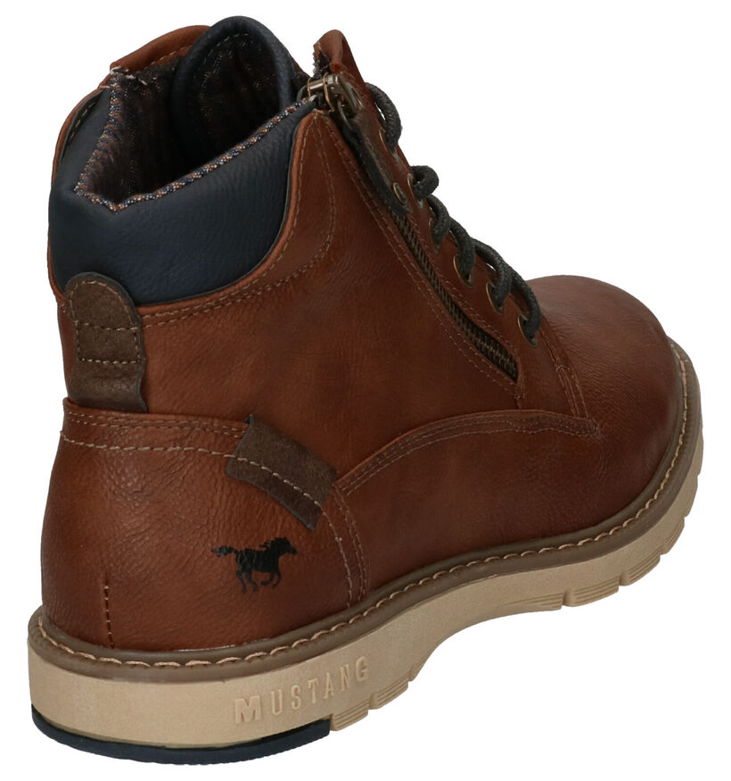 Cognac Rits/Veterboots Mustang in kunstleer (254885)