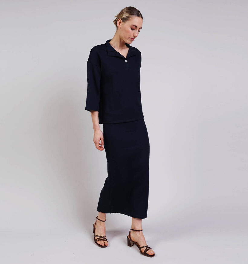 Vila Siffi High Neck Donkerblauwe Trui met Knopen voor dames (368114)