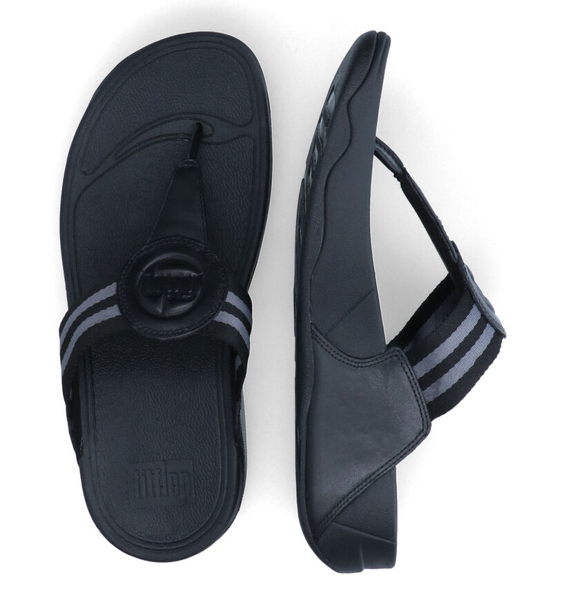 FitFlop Walkstar Wide Fit Webbing Zwarte Teenslippers in leer (304831)