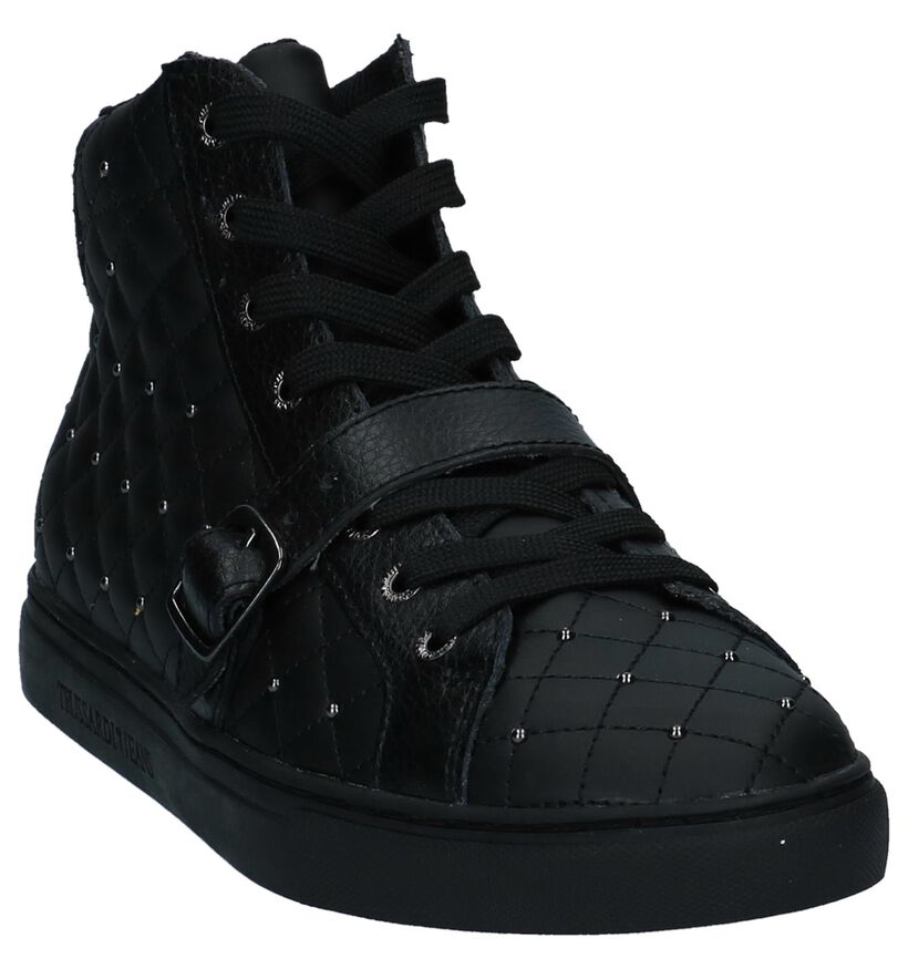 Trussardi Jeans Matelassé Zwarte Hoge Sneakers in leer (222384)