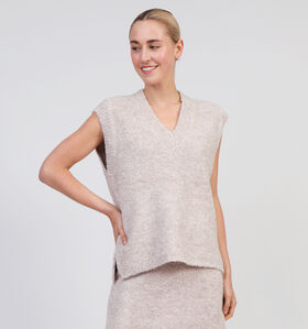Vila Abby Pull avec col en V en Beige pour femmes (349443)