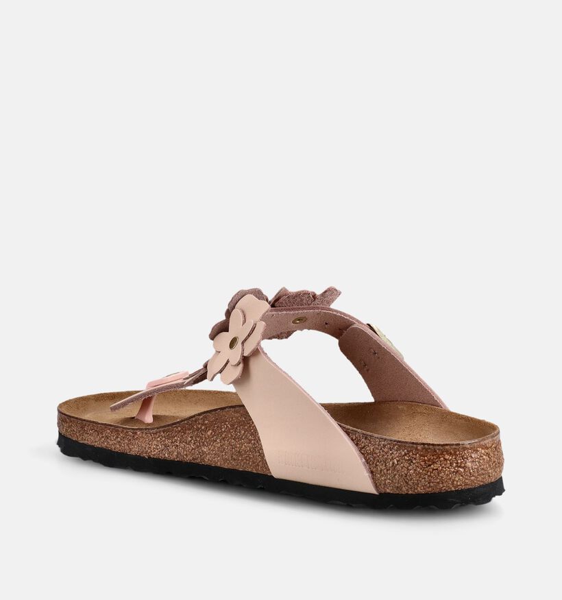 Birkenstock Gizeh Flower Leather Roze Teenslipper voor dames (373358)