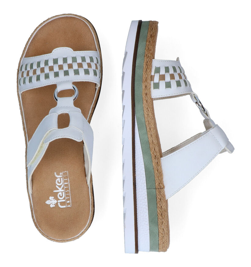 Rieker Nu-pieds compens&eacute;es en Blanc en simili cuir (307166)