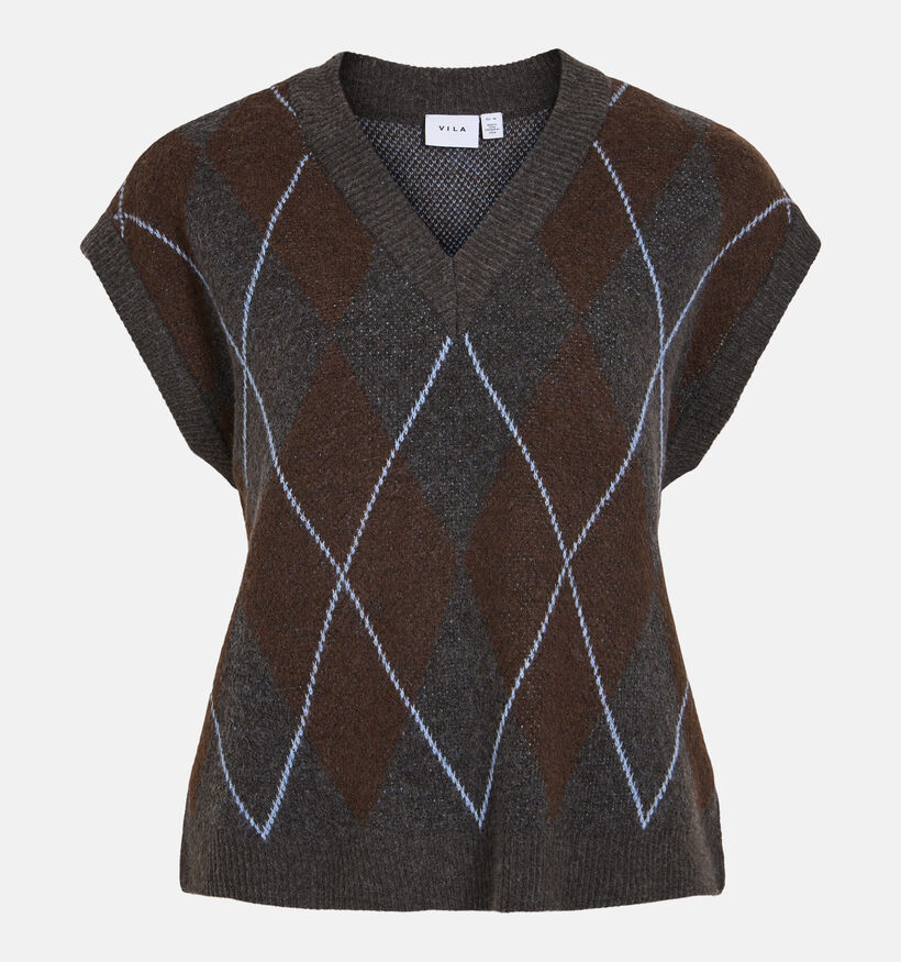 Vila Argyle Knit Donkergrijze/Bruine Gilet voor dames (379757)
