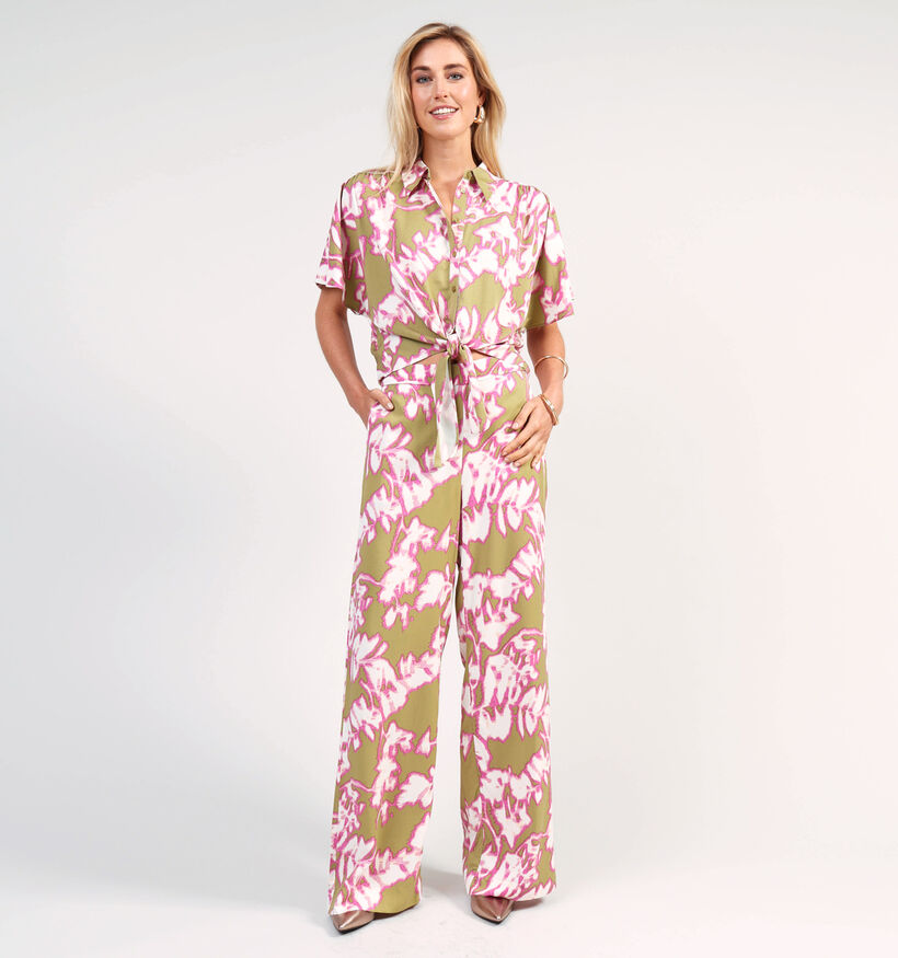 Minus Etia Mid Groene/Roze Broek voor dames (359823)