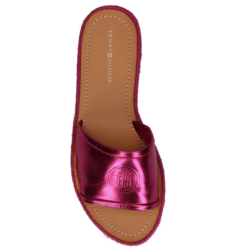 Tommy Hilfiger Nu-pieds plates en Rose fuchsia en cuir (212675)