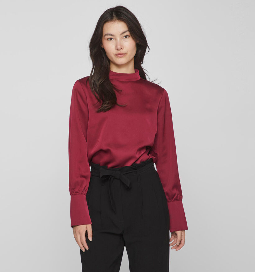 Vila Ellette Highneck Blouse satin en Rouge pour femmes (328881)