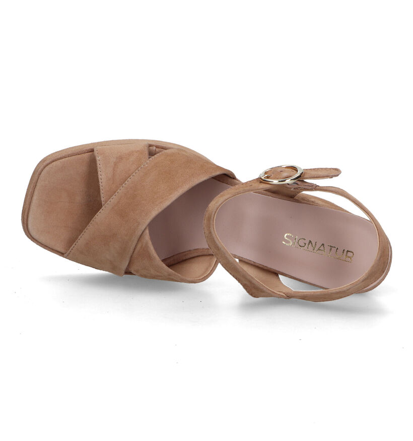 Signatur Sandales avec talon carré en Beige pour femmes (321704)