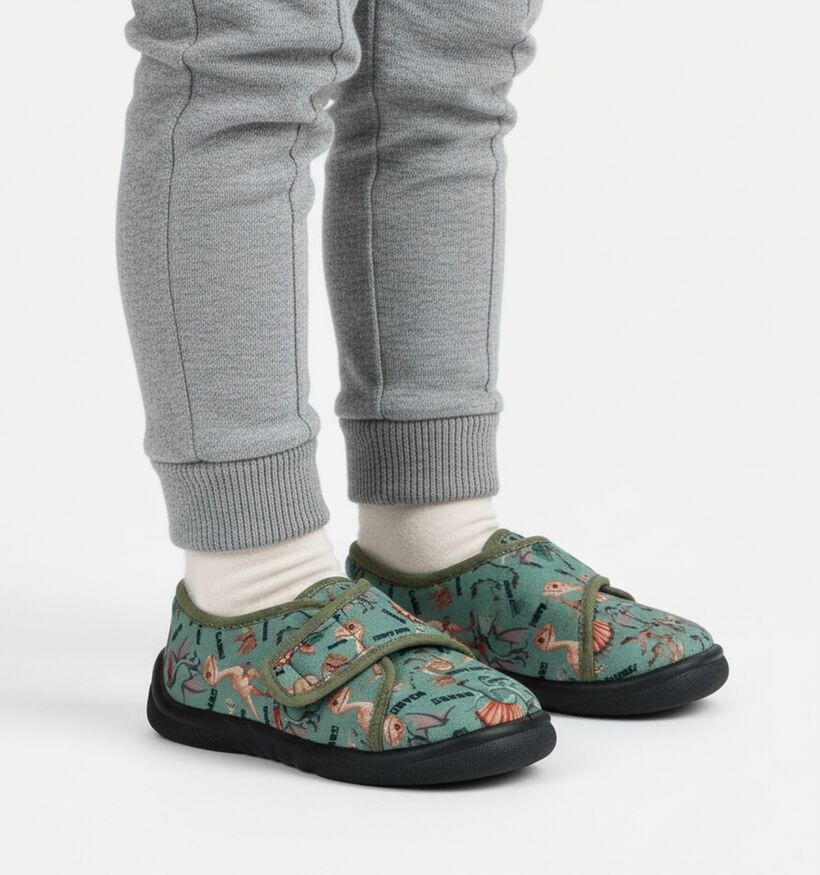 Milo & Mila Dino Groene Pantoffels met Velcro voor jongens, meisjes (374931) - geschikt voor steunzolen