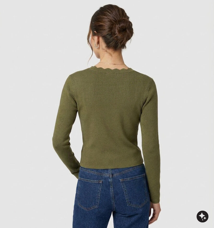 Pieces Celia Sphagnum Groene T-shirt met Lange Mouwen voor dames (382094)