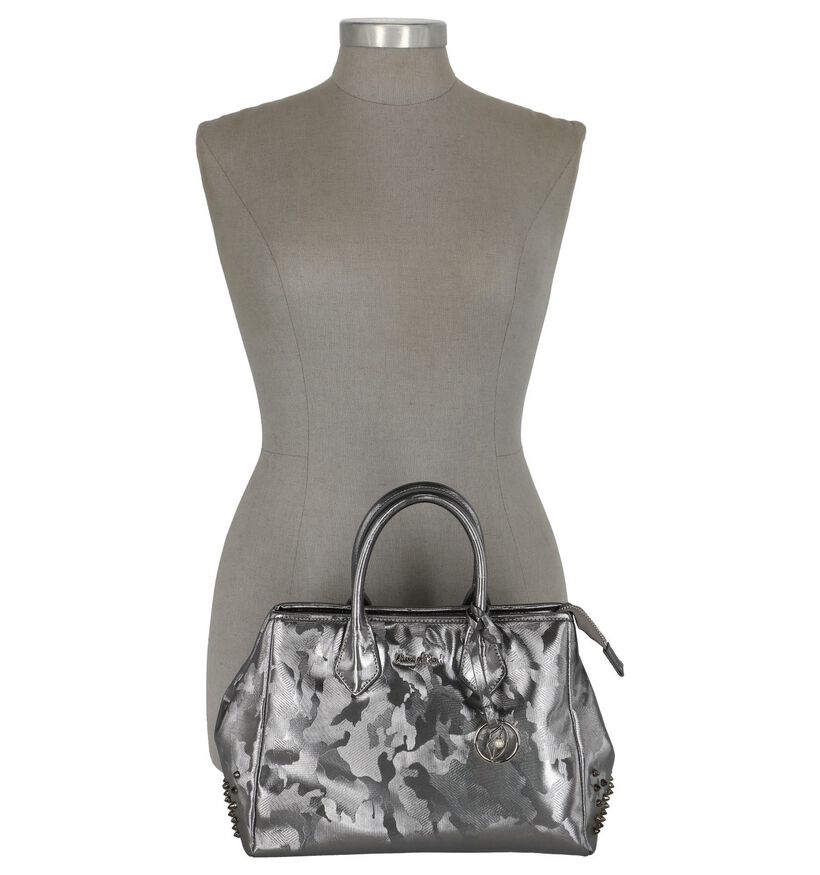 Stoere Zilveren Handtas met Studs Kisses of Pearl in kunstleer (233608)