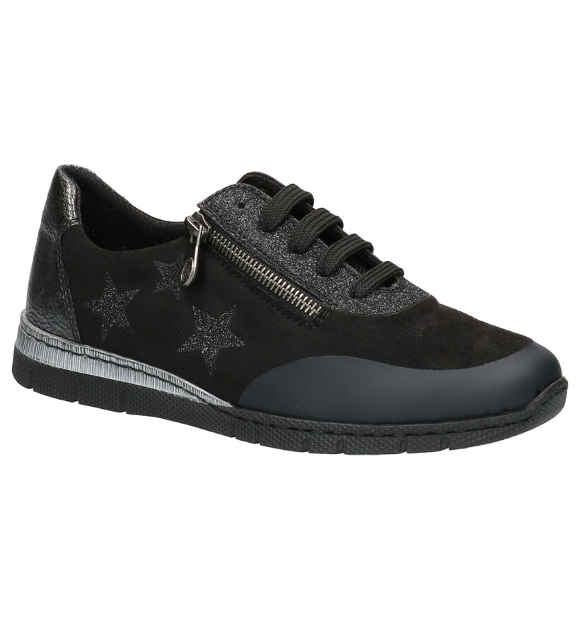 Rieker Zwarte Schoenen met Rits/Veter in stof (253742)