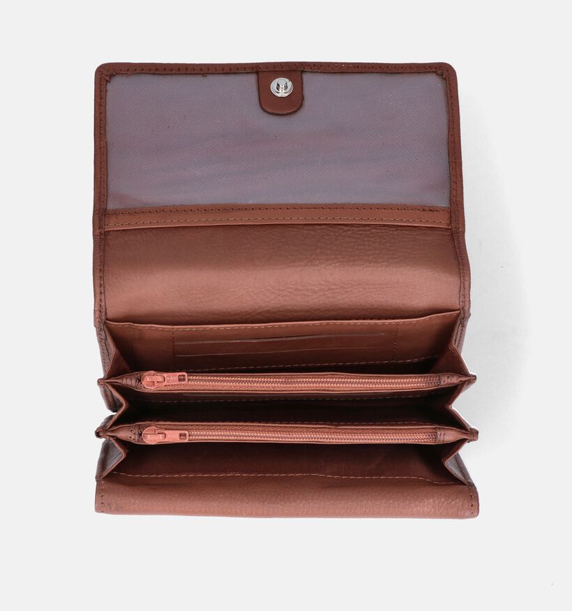 Euro-Leather Porte-monnaies zippé en Cognac pour femmes (365194)
