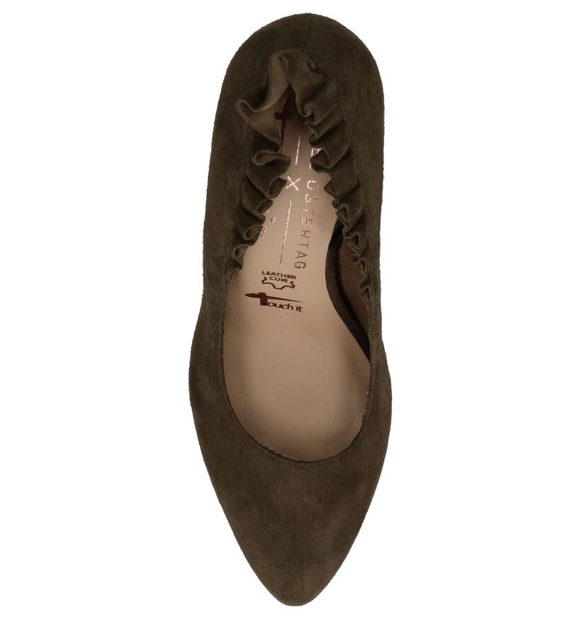 Kaki Pumps met Franjes Tamaris Marcel Ostertag in daim (226762)