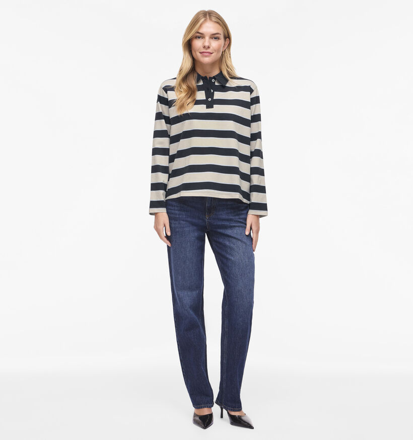 Vila Sinas Donkerblauwe/Beige Gestreepte Polo T-shirt voor dames (374280)