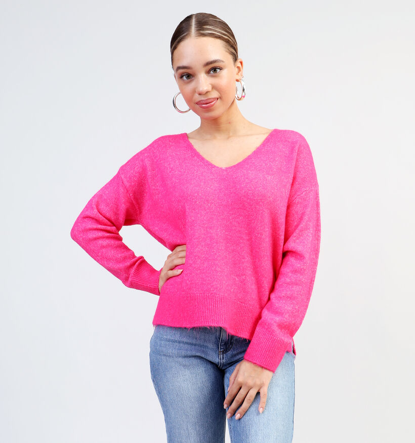 Vero Moda Philine V-neck Pull en Fuchsia pour femmes (335327)