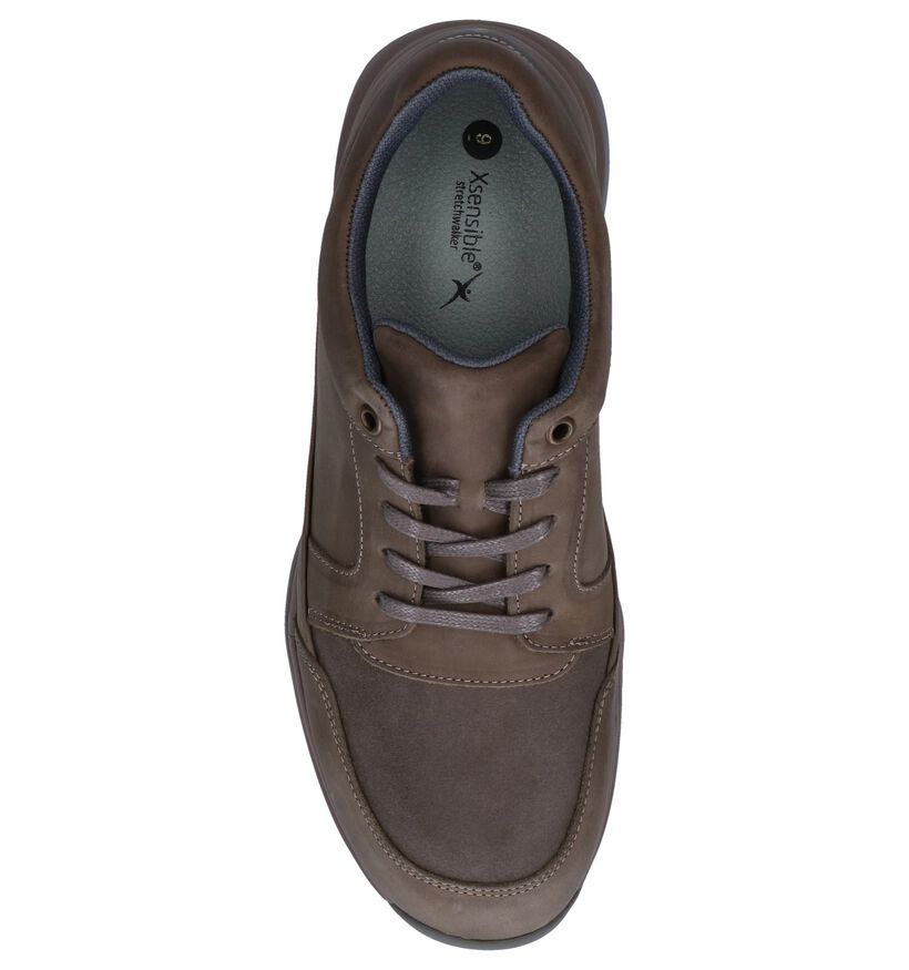 Taupe Veterschoenen Xsensible Stretchwalker voor heren (246719) - geschikt voor steunzolen