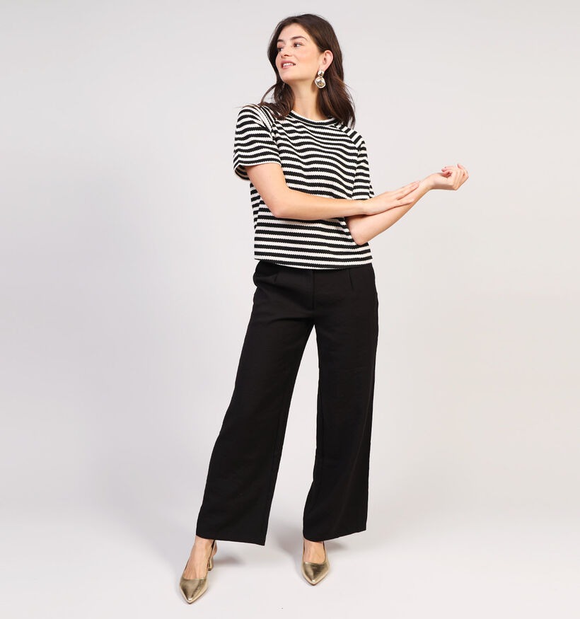 Vila Mata T-shirt court rayé en Noir pour femmes (351801)