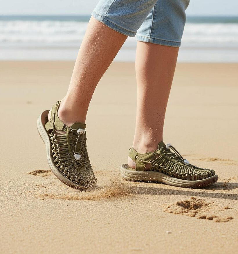 Keen Uneek Sandales plates en Vert kaki pour femmes (356499)