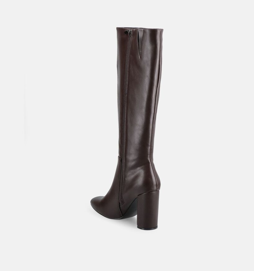 Poelman Bottes hautes &agrave; talons en Brun fonc&eacute; pour femmes (380664)