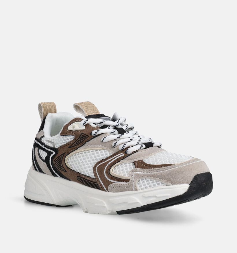 Posh by Poelman Witte/Bruine Sneakers voor jongens, meisjes (372279) - geschikt voor steunzolen