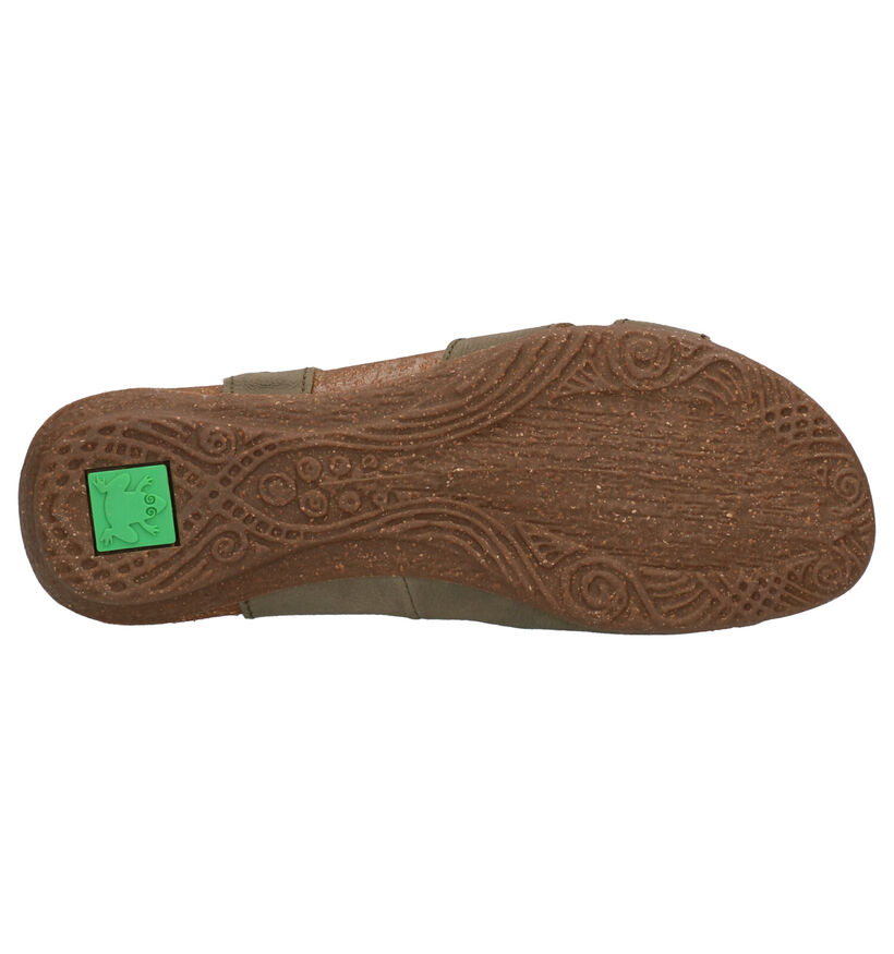 El Naturalista Sandales plates en Vert kaki en cuir (270326)