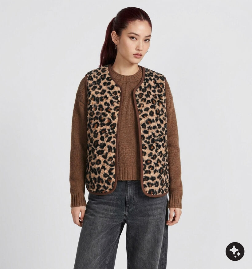 Deeluxe Original Azmira Veste sans manches Leopard en Marron pour femmes (382278)