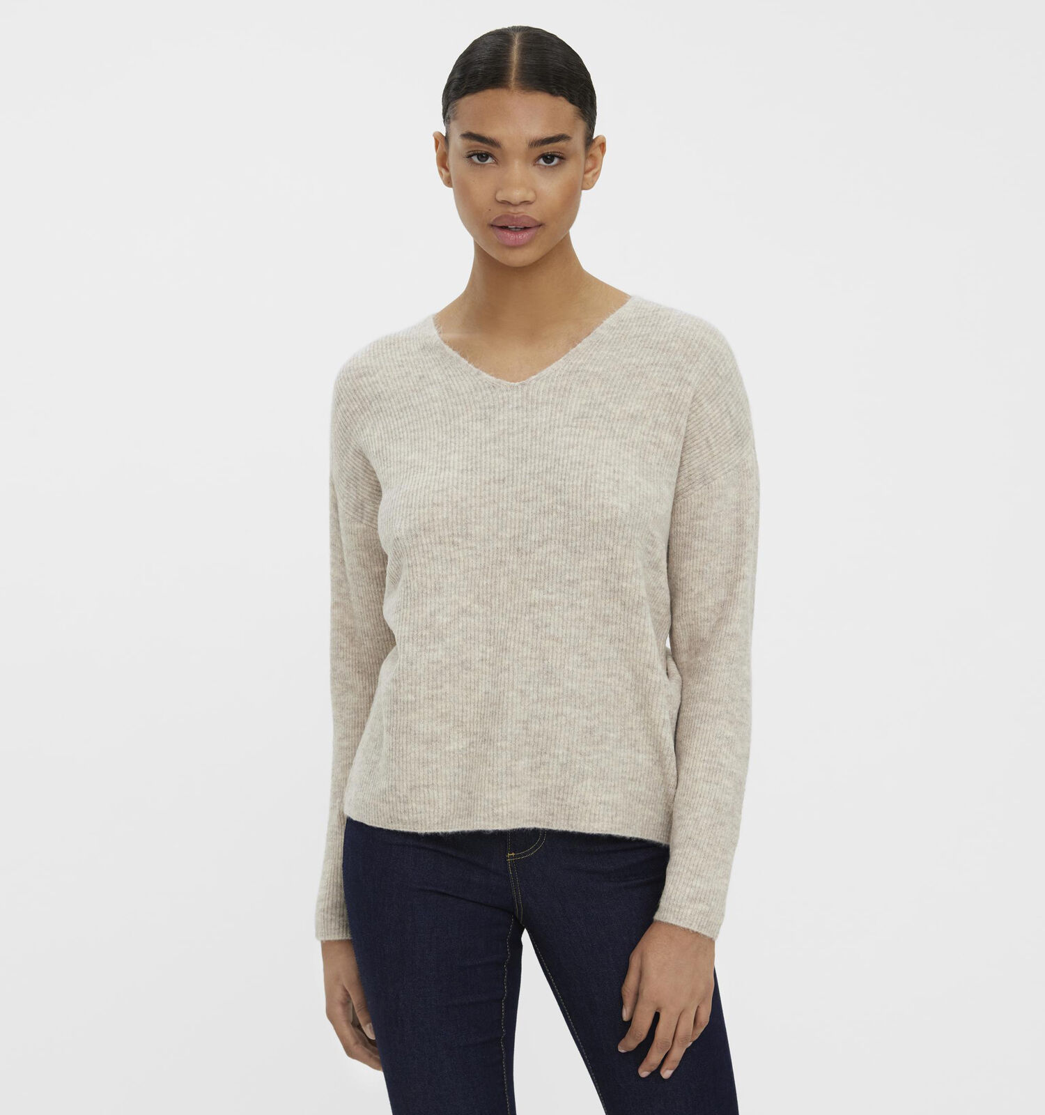 Beige v best sale hals trui dames