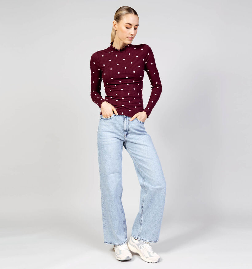JDY Fransiska Polkadot Bordeaux T-shirt voor dames (375094)